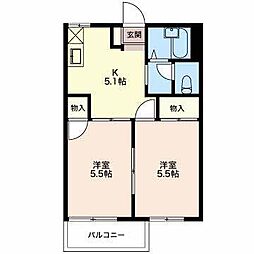 ジュネスハウス 2DKの間取図画像