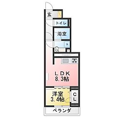 新築セジュール六名本町 1LDKの間取図画像
