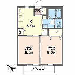 リーベン岡崎B棟 2Kの間取図画像