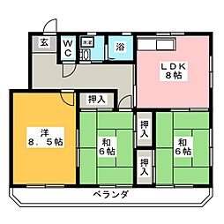 本多マンション駅西 3LDKの間取図画像