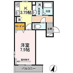 メルベーユ 1Kの間取図画像