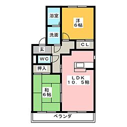 シルクヴェールフジ　Ａ 1階2LDKの間取り
