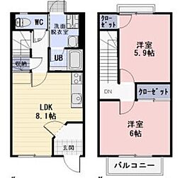 ハートブランシェ 1階2LDKの間取り