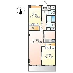 アクベンス 1階2LDKの間取り