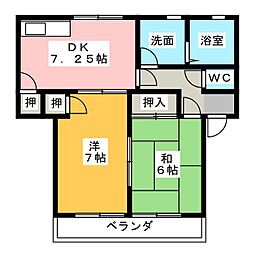 シルクヴェール・フジB 2DKの間取図画像