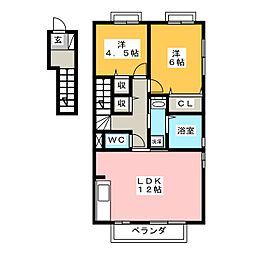 ソシエ　Ａ棟 2階2LDKの間取り