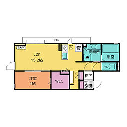 ヴィラ胡蝶 1階1LDKの間取り