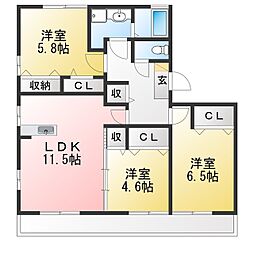 塩田ハイツC 3LDKの間取図画像