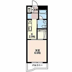スワンルーム 2階1Kの間取り