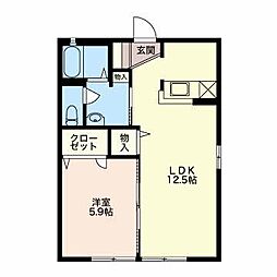ガーデンパレス神野 A 1階1LDKの間取り