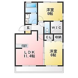 塩田ハイツC 2LDKの間取図画像
