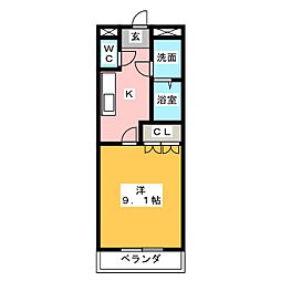 エルヴェ東小向1 1Kの間取図画像