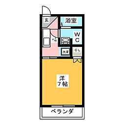 コーポベルウッドB 1Kの間取図画像
