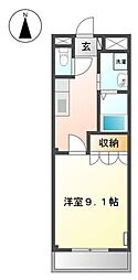リヴェール小向 1Kの間取図画像