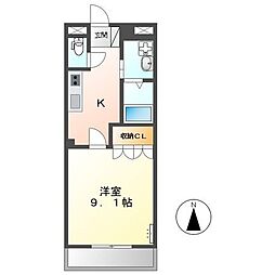 ウイングビーチ 1Kの間取図画像