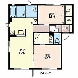 マハロ中郷A 2LDKの間取図画像
