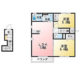 エルメゾン高師 2LDKの間取図画像