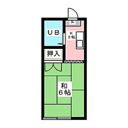 カーサビアンカ 2階1Kの間取り