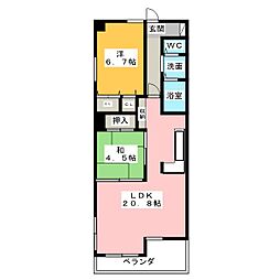 アルス住吉 7階2LDKの間取り