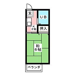 パナハイツ・K 2階1Kの間取り
