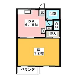 カーサビアンカ花園　Ａ棟 2階1DKの間取り