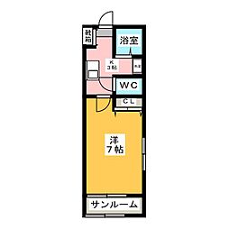 フローラルコートI 1階1Kの間取り