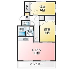コート半田東B棟 2LDKの間取図画像