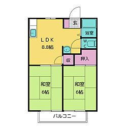 岡戸アーバンハイツ 2階2DKの間取り
