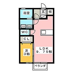 カンパーレＡ 1階1LDKの間取り