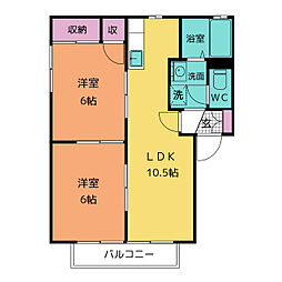 リヴィエール　Ｂ棟 2階2LDKの間取り