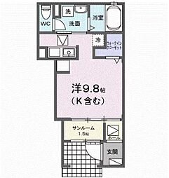 グラ―ヴェ御幸 1階ワンルームの間取り