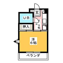 ベレッツァ白山 3階1Kの間取り
