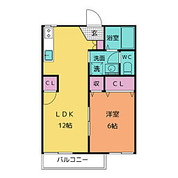 イーストヒルズA 1LDKの間取図画像