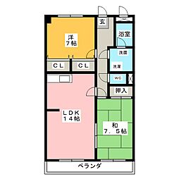 カーサ住吉 2LDKの間取図画像