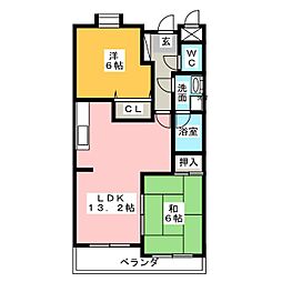 シャトー乙輪 2階2LDKの間取り