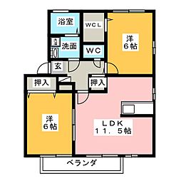 グランシャリオ 2階2LDKの間取り
