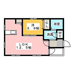 カリーノ　フィオーレ 3階1LDKの間取り