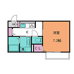 ソレアード篠木II 1階1Kの間取り