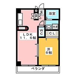 マメゾンサンパティーク 2階1LDKの間取り