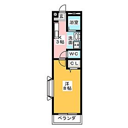 アンプルールブワ秀 1Kの間取図画像