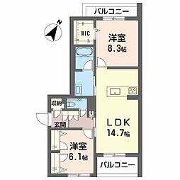 春日井市割塚町マンション 2LDKの間取図画像