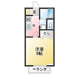 KEコーポひかり 1Kの間取図画像