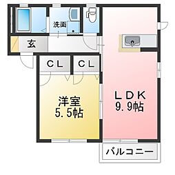 グレイス神領 1LDKの間取図画像