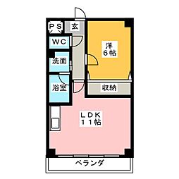 ガーデンベル 1LDKの間取図画像