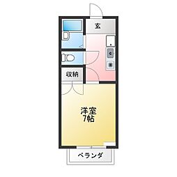 グレースヒルB 1Kの間取図画像
