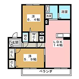 フォレナ松原 2LDKの間取図画像