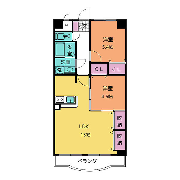 クレストール築地 ｜愛知県刈谷市築地町４丁目(賃貸マンション2LDK・2階・53.35㎡)の写真 その2