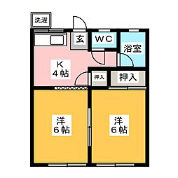 稲場コーポ 1階2DKの間取り