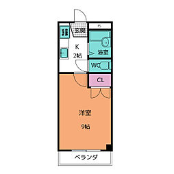 パレス中川 1階1Kの間取り
