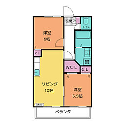 グランドールＦ 2階2LDKの間取り